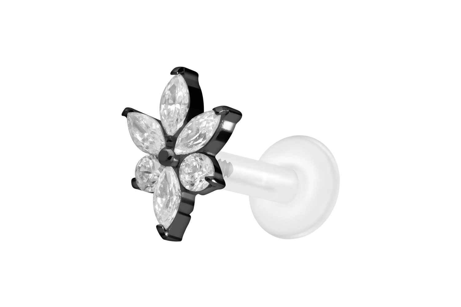 PTFE Labret Piercing mit Innengewinde + Titan-Aufsatz KRISTALLBLUME